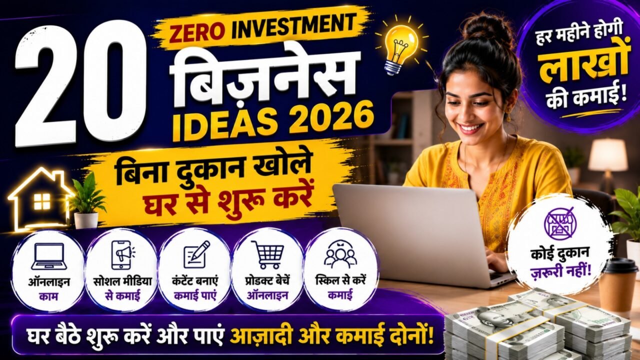 20 Zero Investment Business Ideas 2026: बिना दुकान खोले घर से शुरू करें ये 20 बिज़नेस, हर महीने होगी लाखों की कमाई!
