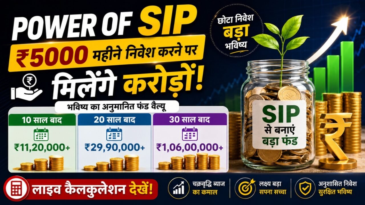 Power of SIP: ₹5000 महीने निवेश करने पर 10, 20 और 30 साल बाद मिलेंगे करोड़ों! देखें लाइव कैलकुलेशन