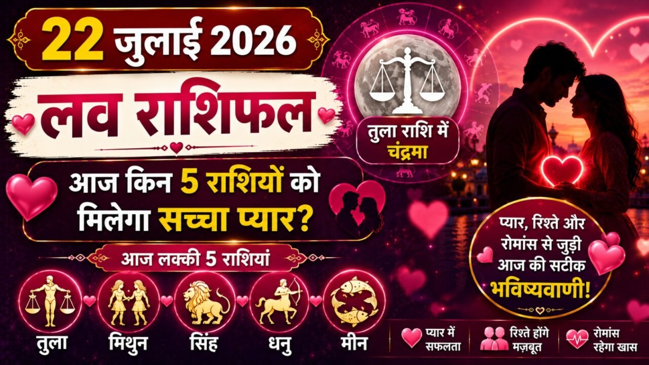 22 July 2026 Love Rashifal: तुला राशि में चंद्रमा, आज किन 5 राशियों को मिलेगा सच्चा प्यार? Daily Love Horoscope
