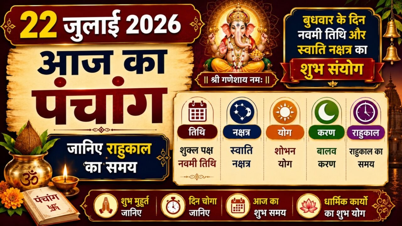 22 July 2026 Aaj Ka Panchang: बुधवार के दिन नवमी तिथि और स्वाति नक्षत्र का शुभ संयोग, जानिए राहुकाल का समय | Today Panchang