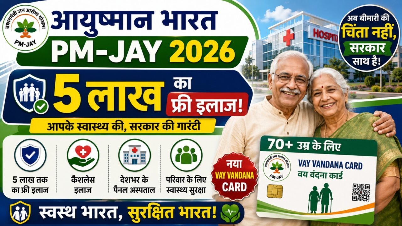 Ayushman Bharat PM-JAY 2026: 5 लाख का फ्री इलाज, 70+ उम्र के लिए नया Vay Vandana Card (Full Guide)