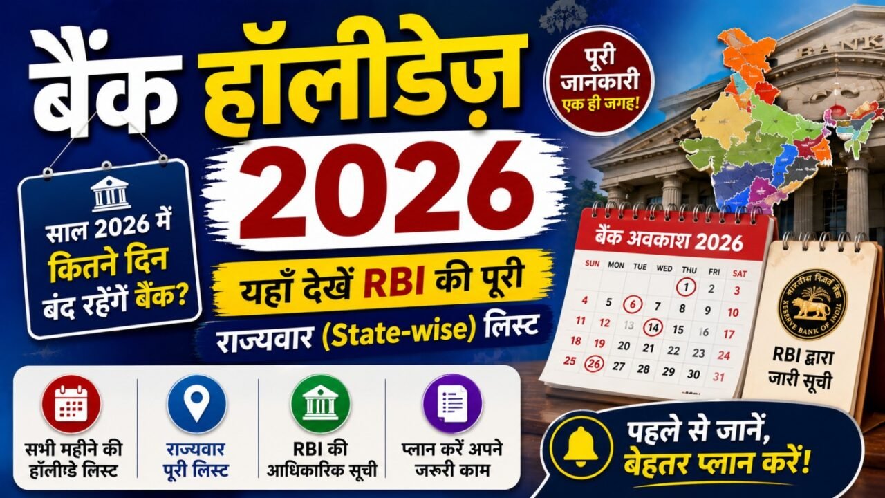 Bank Holidays 2026: साल 2026 में कितने दिन बंद रहेंगे बैंक? यहाँ देखें RBI की पूरी राज्यवार (State-wise) लिस्ट