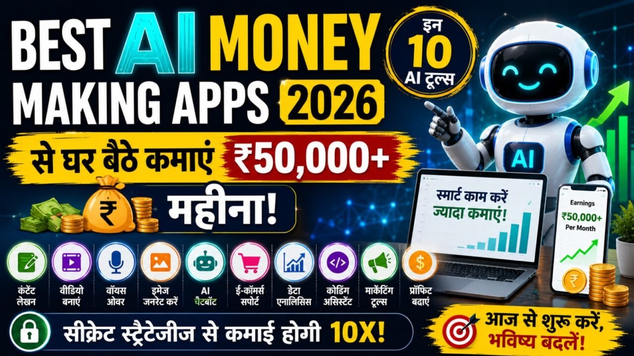 Best AI Money Making Apps 2026: इन 10 AI टूल्स से घर बैठे कमाएं ₹50,000+ महीना (Secret Strategies)