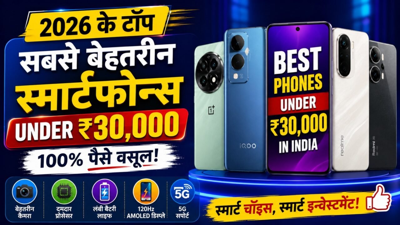 Best Phones Under 30000 in India (2026): ₹30,000 के बजट में सबसे बेहतरीन स्मार्टफोन्स, जो हैं 100% पैसे वसूल!