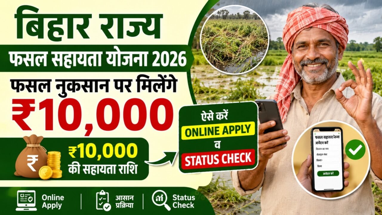 Bihar Rajya Fasal Sahayata Yojana 2026: फसल नुकसान पर मिलेंगे ₹10,000, ऐसे करें Online Apply व Status Check