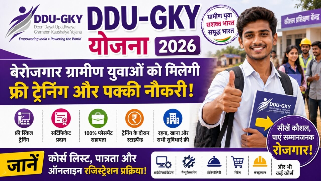 DDU-GKY Yojana 2026: बेरोजगार ग्रामीण युवाओं को मिलेगी फ्री ट्रेनिंग और पक्की नौकरी! जानें कोर्स लिस्ट, पात्रता और ऑनलाइन रजिस्ट्रेशन प्रक्रिया