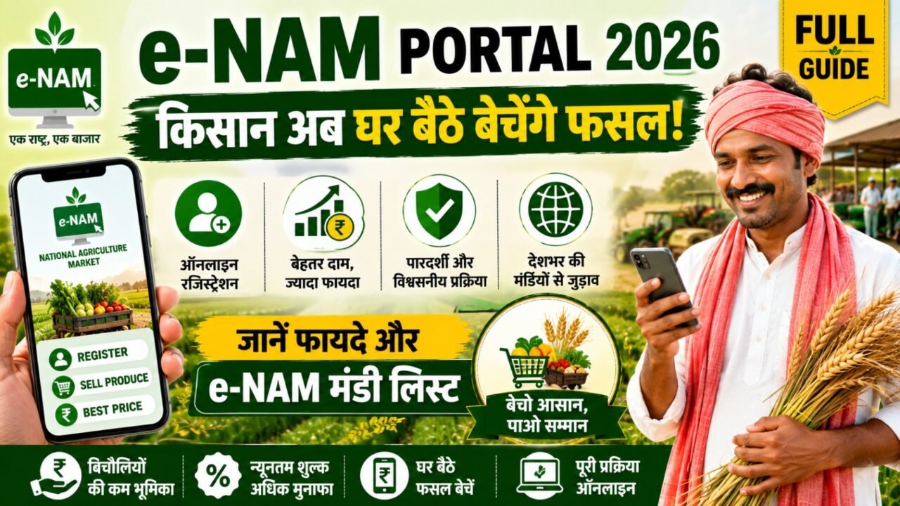 e-NAM Portal 2026: किसान अब घर बैठे बेचेंगे फसल! ऑनलाइन रजिस्ट्रेशन, फायदे और e-NAM Mandi लिस्ट (Full Guide)