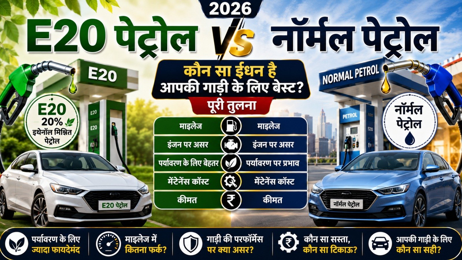 E20 Petrol Vs Normal Petrol 2026: कौन सा ईंधन है आपकी गाड़ी के लिए बेस्ट? (पूरी तुलना)