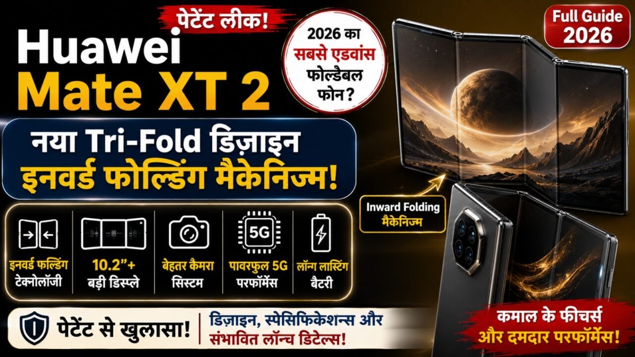Huawei Mate XT 2 Patent Leak: नया Tri-Fold डिज़ाइन, Inward Folding Mechanism और कमाल के फीचर्स (Full Guide 2026)