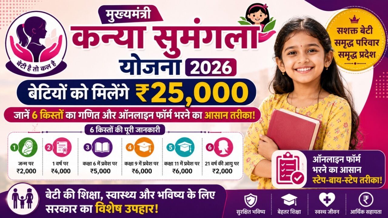 Mukhyamantri Kanya Sumangala Yojana 2026: बेटियों को मिलेंगे ₹25,000, जानें 6 किस्तों का गणित और ऑनलाइन फॉर्म भरने का आसान तरीका (Full Guide)