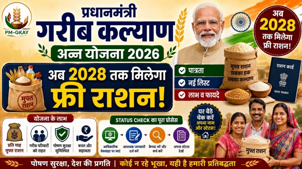 PM Garib Kalyan Anna Yojana 2026: अब 2028 तक मिलेगा फ्री राशन! जानें नई लिस्ट, पात्रता और Status Check का पूरा प्रोसेस