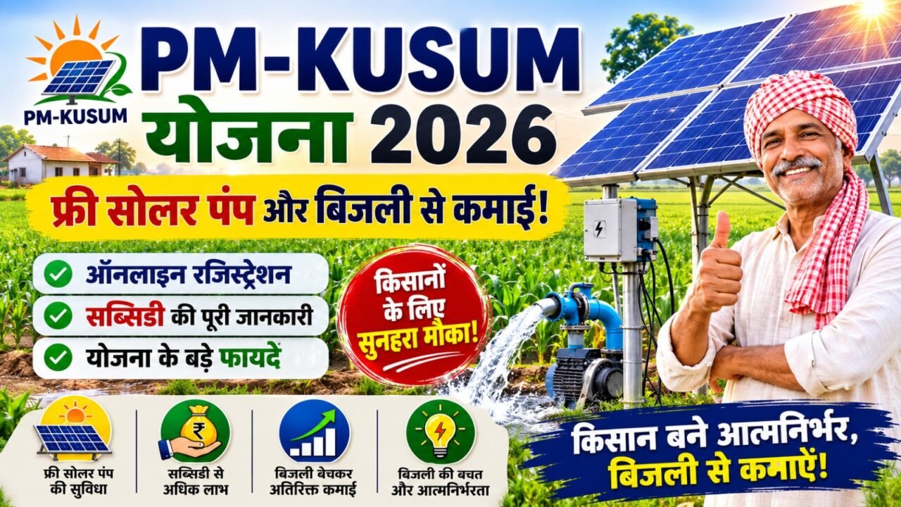 PM-KUSUM Yojana 2026: फ्री सोलर पंप और बिजली से कमाई! ऑनलाइन रजिस्ट्रेशन, सब्सिडी और फायदे (Full Guide)