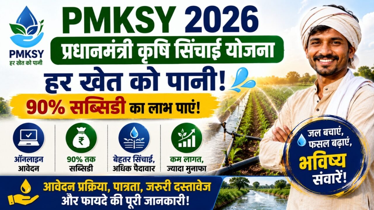 PMKSY 2026: हर खेत को पानी! प्रधानमंत्री कृषि सिंचाई योजना में ऑनलाइन आवेदन, 90% सब्सिडी और फायदे (Full Guide)