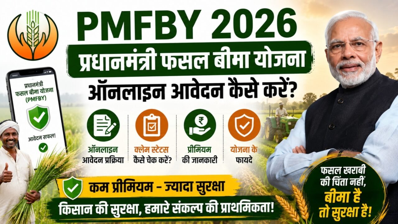 PMFBY 2026: प्रधानमंत्री फसल बीमा योजना में ऑनलाइन आवेदन कैसे करें? Claim Status, Premium और फायदों की पूरी जानकारी (Complete Guide)